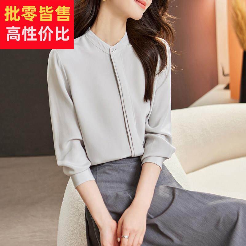 长袖白衬衫女2025年春季新款高级感通勤职业立领衬衫气质雪纺上衣