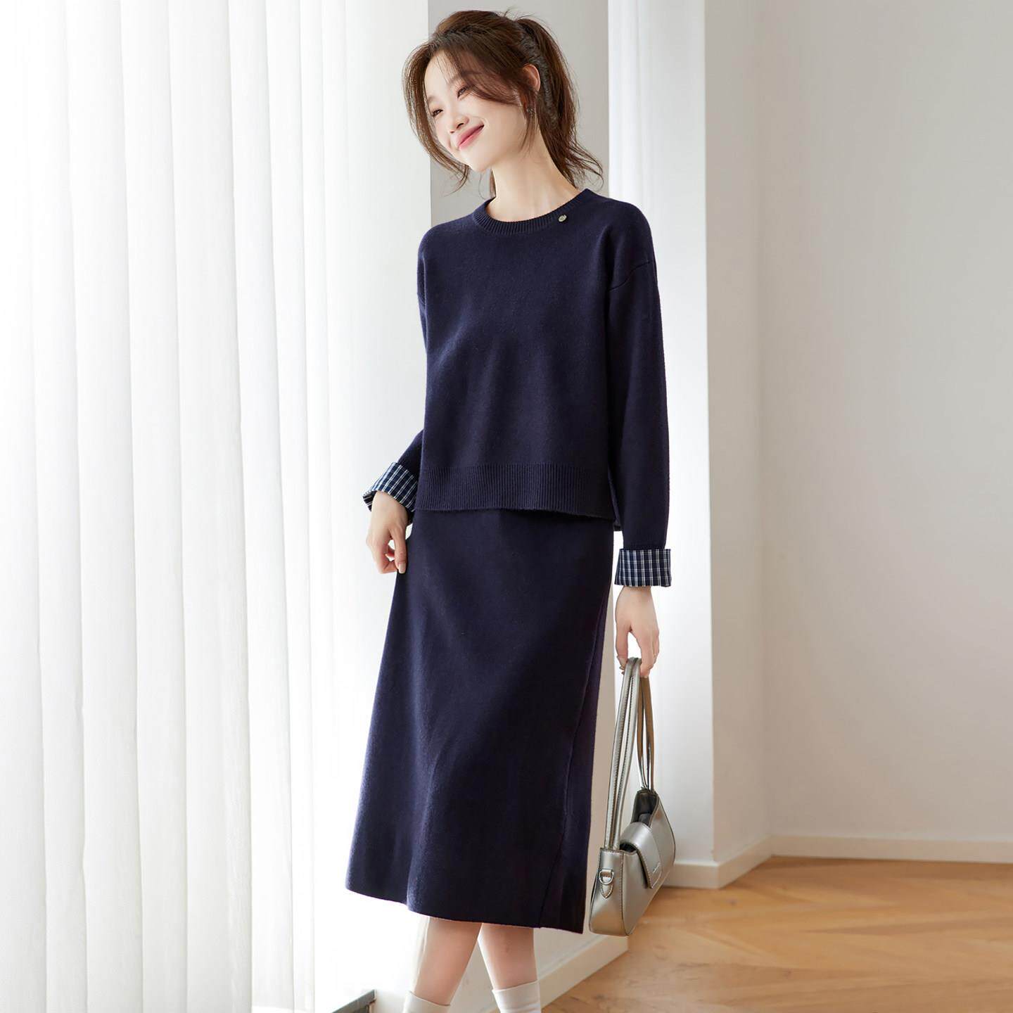 慵懒圆领毛衣针织半身裙套装女2025秋冬时尚气质一整套搭配两件套