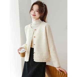 拼接木耳边上衣 轻奢高级感chic开衫 小香风短款 外套女2025秋冬新款