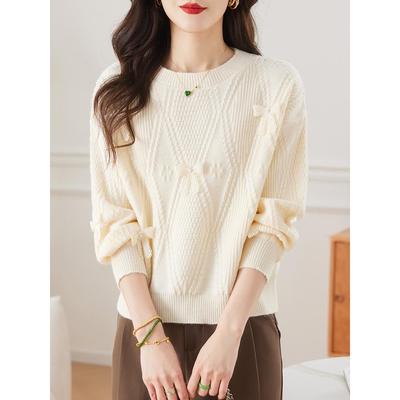 低领白色蝴蝶结毛衣女短款秋冬2025新款内搭针织打底衫宽松超好看