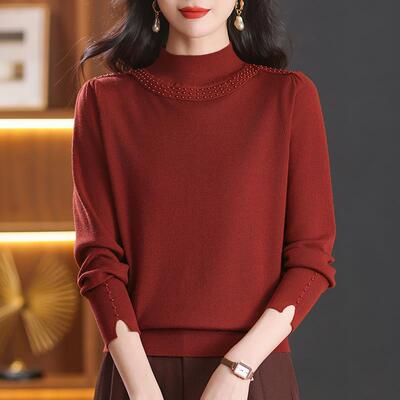 妈妈秋冬羊毛衫女宽松内搭毛衣半高领打底衫洋气上衣加大码针织衫