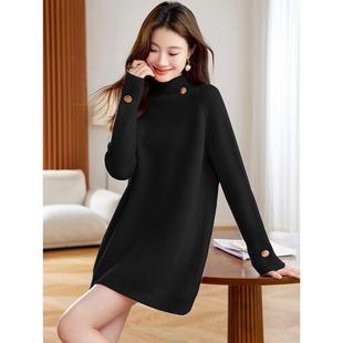 超好看的粉色针织连衣裙女秋冬2025中长款洋气减龄气质显瘦毛衣裙