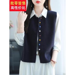 圆领羊毛衫无袖马甲背心外套女开衫短款宽松大码小披肩2025新款秋