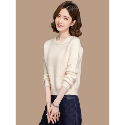 小个子圆领白色毛衣女短款秋冬季2025新款百搭小款针织打底衫高腰