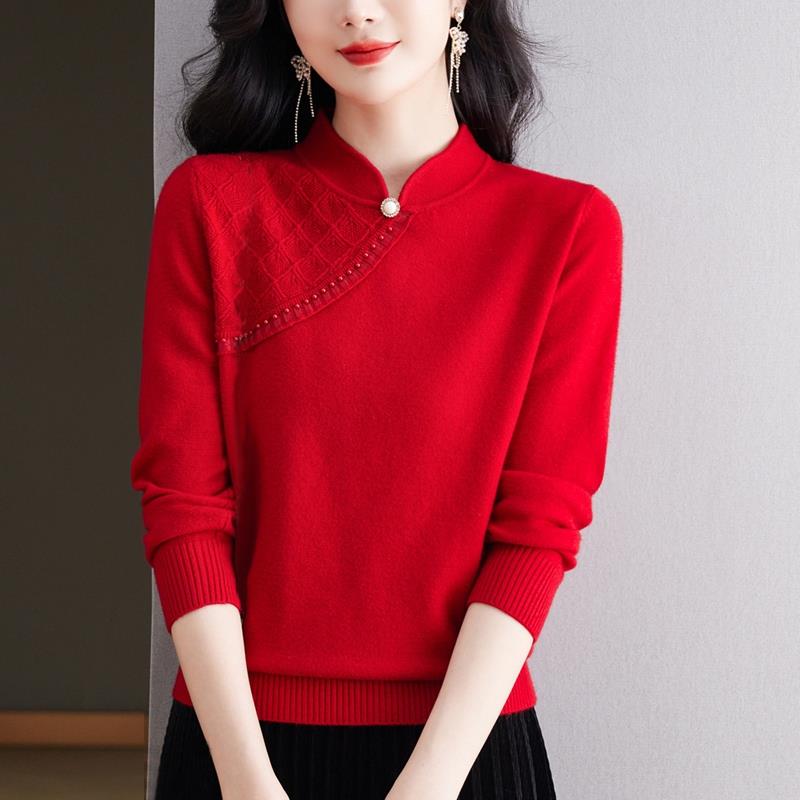 中年妈妈秋冬装打底衫蛇年本命年红色女装中式上衣服2025洋气毛衣
