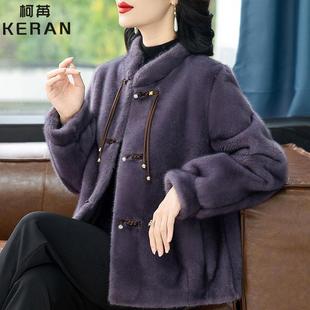 妈妈冬季皮毛一体短款大衣2024新款中老年女洋气水貂绒皮草外套