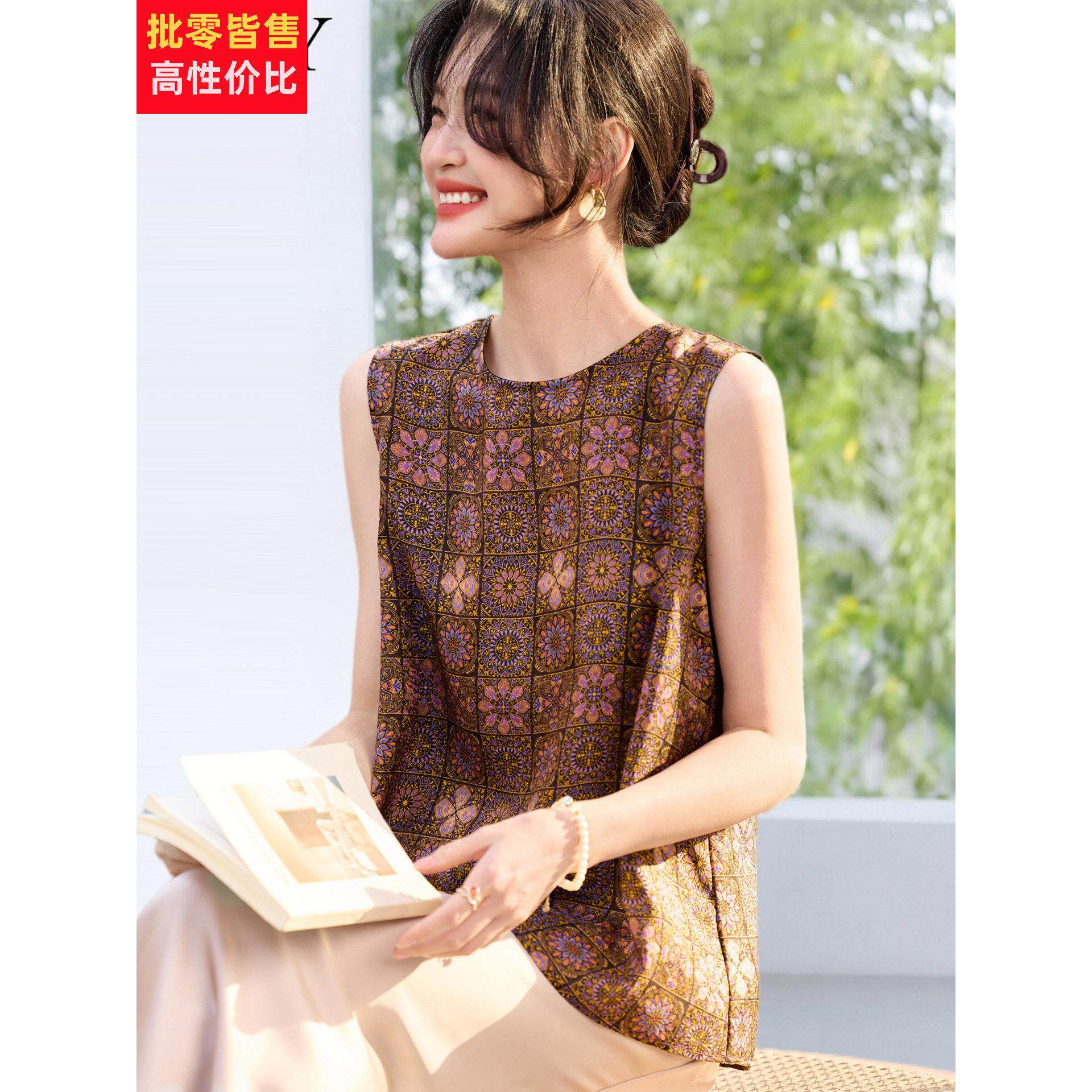 2026夏季新款小个子复古印花民族风背心T恤无袖休闲妈妈上衣女装