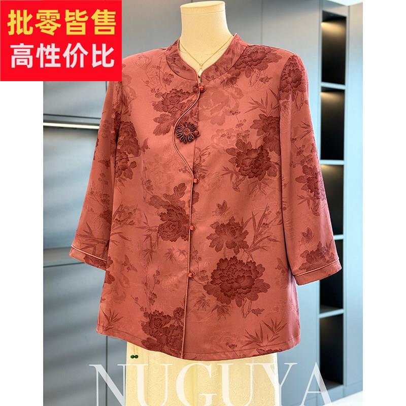 中国风妈妈装雪纺衬衫女七分袖夏装新款上衣减龄气质中老年人衬衫