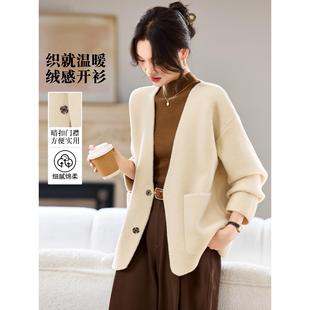 上衣 西装 秋冬休闲V领毛呢短外套女2025新款 高级感慵懒风针织开衫