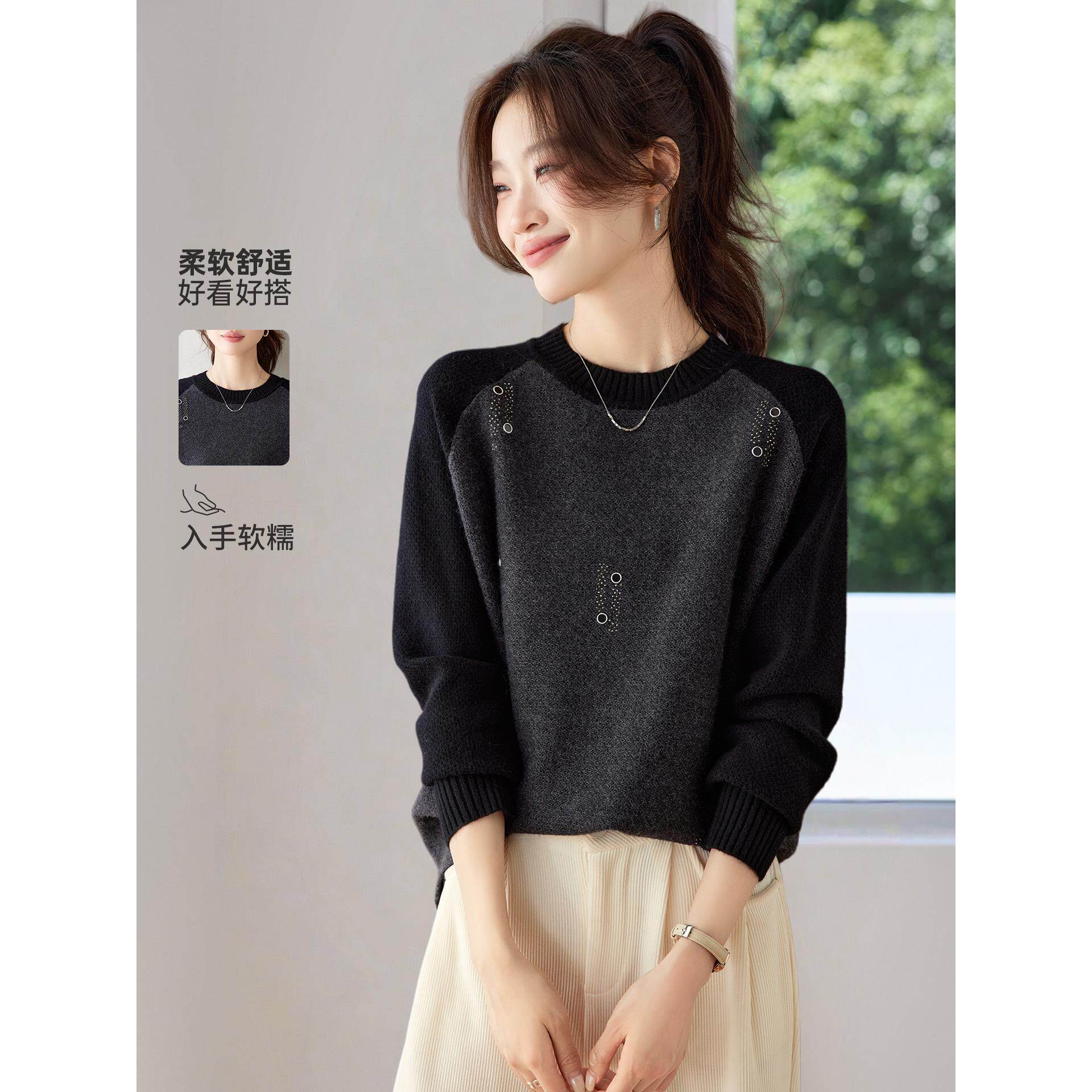 2025新款秋冬欧货高级感气质黑灰毛衣打底衫女加厚宽松针织衫上衣