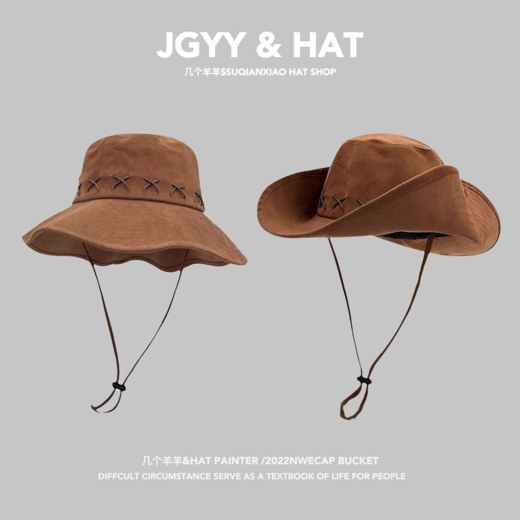 美式复古西部牛仔帽子女辣妹风夏季海边度假遮阳防晒帽大檐渔夫帽