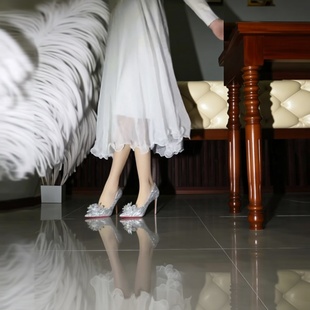 2026新款法式绝美玫瑰米兰达高跟鞋女18岁成人礼主纱秀禾水钻婚鞋