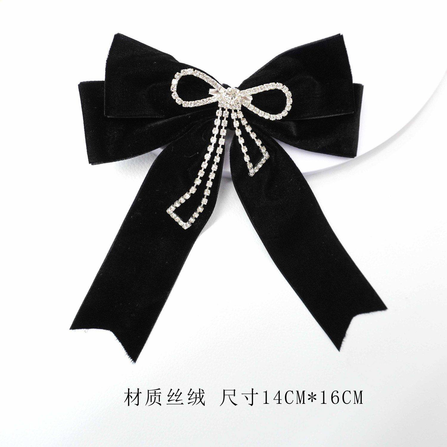领结女复古英伦风衬衫领口黑色丝绒装饰蝴蝶结时尚胸针领花配饰品图片