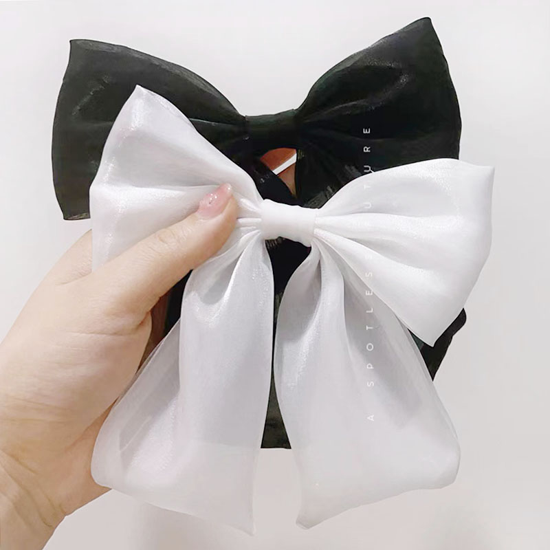 黑色网纱蝴蝶结领结别针珠光欧根纱蕾丝新潮时尚衣服纯色配饰品