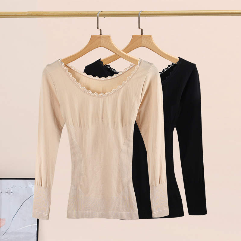 低领薄款保暖内衣女紧身打底上衣