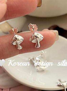「蘑菇精灵」ins风小众高级感耳饰品S925纯银可爱蘑菇锆石耳钉