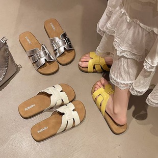 海边沙滩绝美平底外出平底凉拖鞋 法式 夏季 一字拖鞋 女外穿2025新款