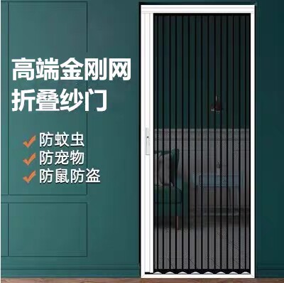 西安金刚网折叠纱门带锁家用儿童隐形推拉式无轨入户纱窗门防蚊虫图片