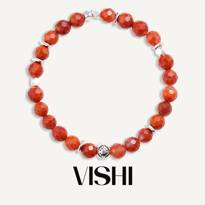 WEISHI 원래 수제 천연 사천 LIANGSHAN 남부 붉은 마노 팔찌 비즈 조디악의 해 여성을위한 깨진 실버 팔찌