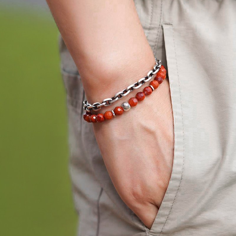 WEISHI 원래 수제 천연 사천 LIANGSHAN 남부 붉은 마노 팔찌 비즈 조디악의 해 여성을위한 깨진 실버 팔찌