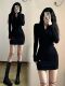 德绒连衣裙女秋冬弹力拉链紧身打底短裙长袖 纯欲辣妹内搭包臀裙子