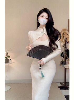 小妈感纯色打底品质螺纹连衣裙子