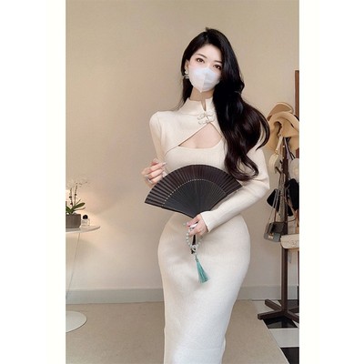 小妈感纯色打底品质螺纹连衣裙子