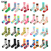 3双鸳鸯袜男女AB中筒袜情侣潮流不对称袜子欧美时尚 运动街头卡通