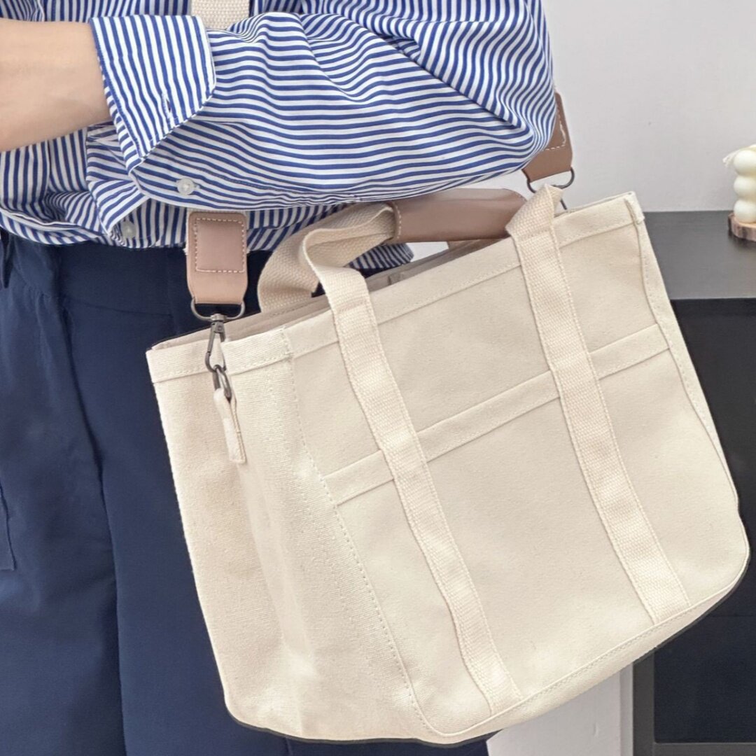 简约风大容量ins妈咪帆布包女百搭手提单肩包上班通勤斜挎托特包