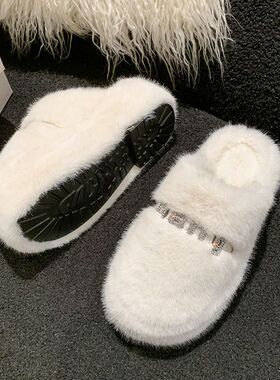 懒人NXK包头半拖鞋女外穿20女23冬款居家厚底百新搭毛秋毛拖鞋子