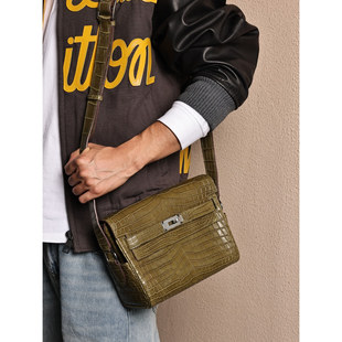 Kelly Messenger小号邮差包，橄榄绿哑光HCP尼罗鳄，银扣实拍现货