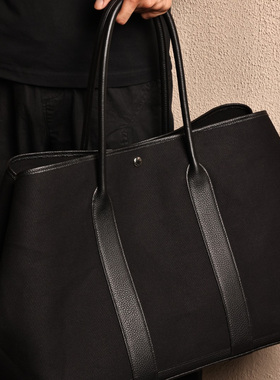 GardenParty49，黑色帆布拼黑色TC牛皮