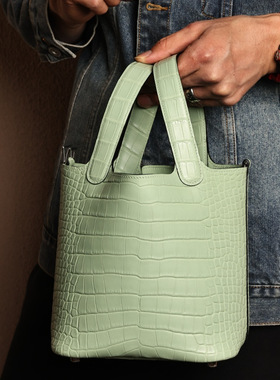 18菜篮子包，薄荷绿哑光美洲鳄