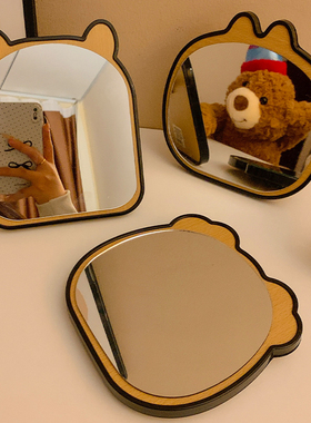 可爱小熊猫咪木制折叠化妆镜家用便携梳妆镜女生宿舍桌面台式镜子