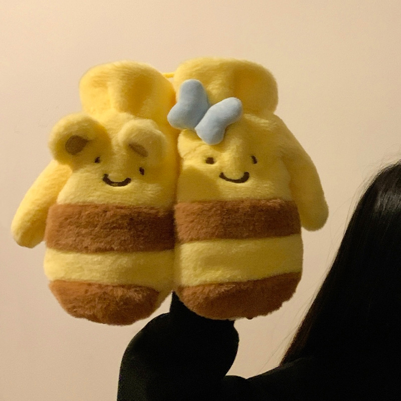 可爱小蜜蜂毛绒手套可挂脖