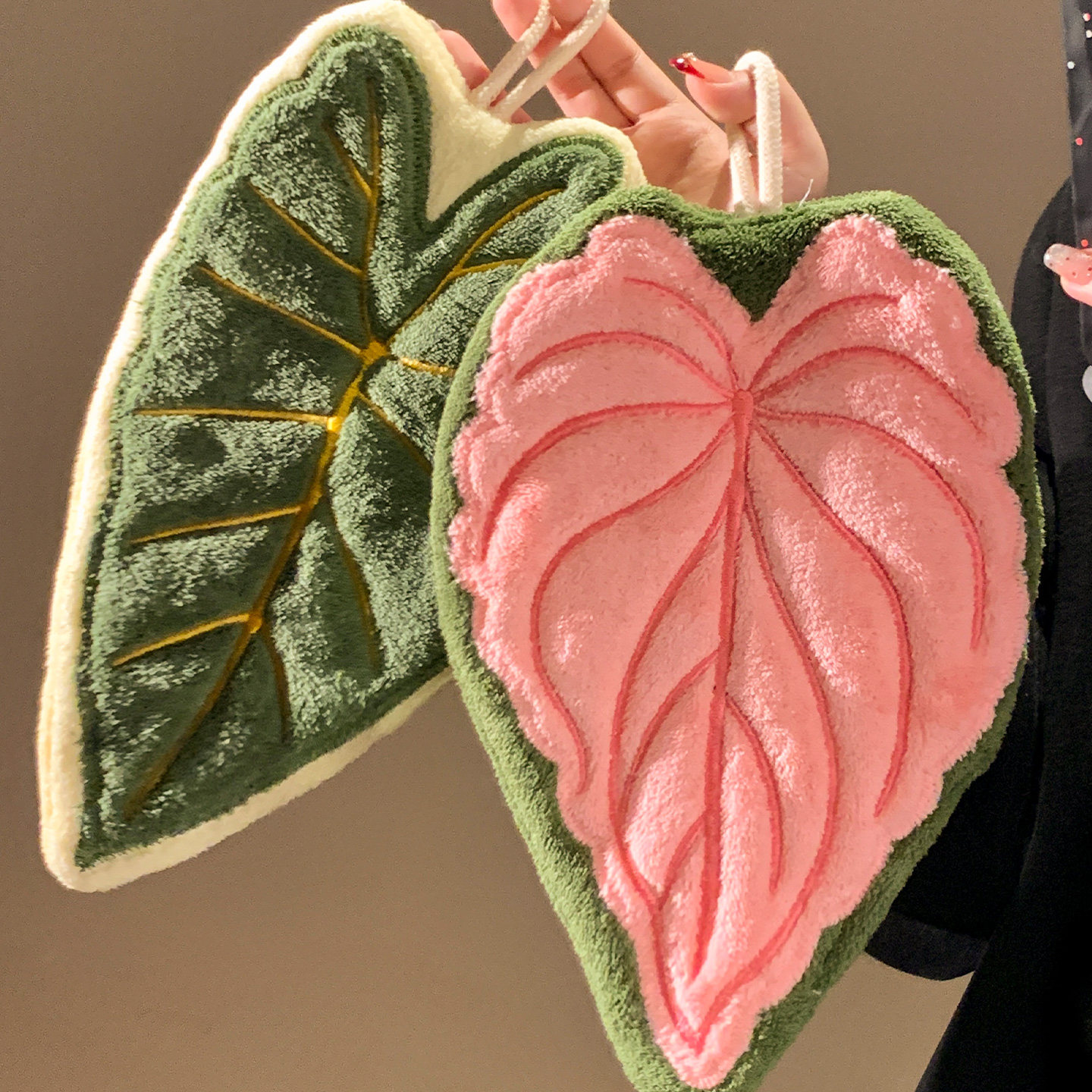 粉色海芋叶子擦手巾挂式家用超强吸水速干卫生间手帕毛巾厨房抹布,居家布艺,手巾/手帕,淘宝优惠券,粉丝福利购,淘宝优惠卷