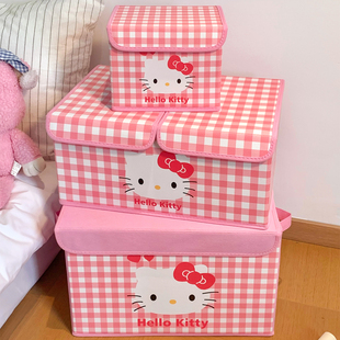 可爱格纹猫咪收纳箱家用带盖大容量内衣内裤袜子收纳盒女学生宿舍