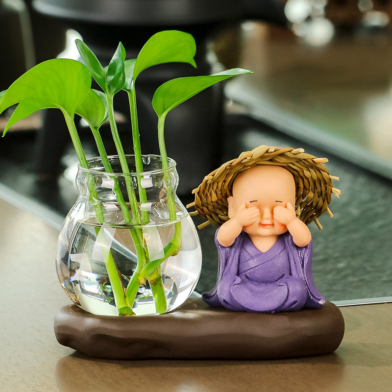 新款禅意玻璃绿萝花瓶客厅摆件