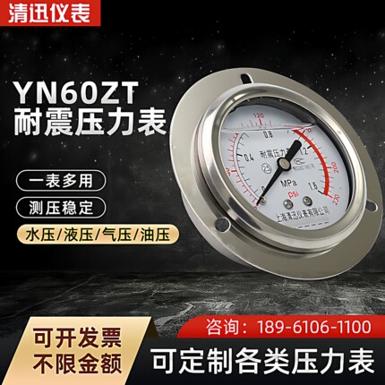 YN60ZT轴向带边耐震压力表0-1.6/2.5/40Mpa水压油压气压液压