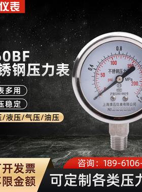 Y60BF不锈钢压力表径向耐腐蚀耐高温压力表气压油压表0-1.6Mpa