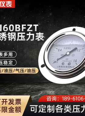 全不锈钢耐震压力表YN60BFZT轴向带边耐震压力表0-0.6/1/1.6Mpa