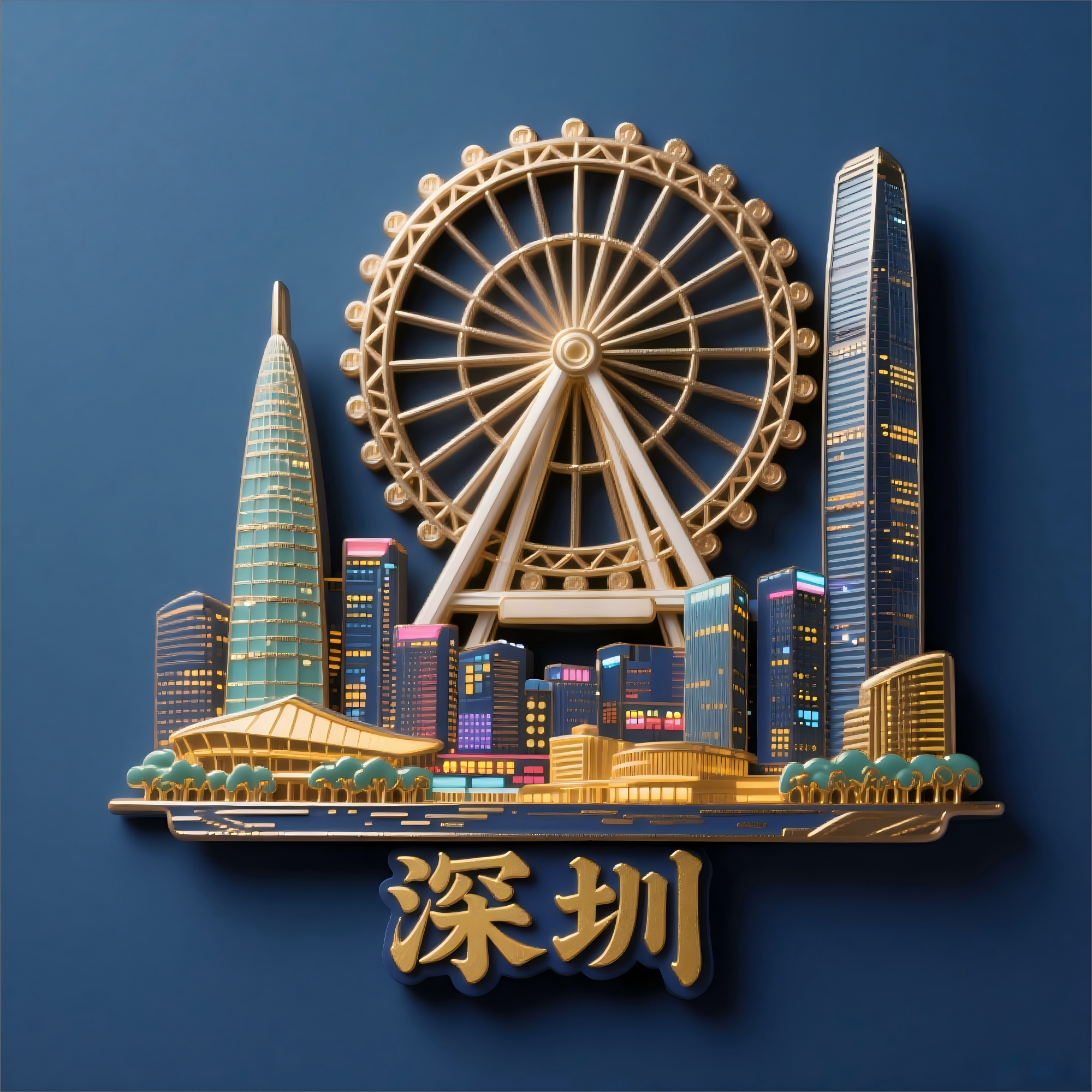 深圳地标立体金属磁吸冰箱贴