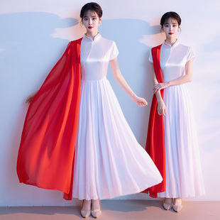 大合唱团演出服女长裙诗歌朗诵红歌表演比赛主持人指挥礼服合唱服