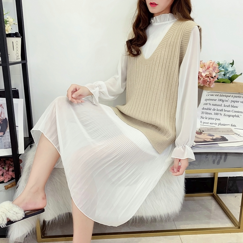 Sleeveless knitted sweater jacket with loose V-neck vest in autumn Korean version