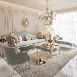 法式 家具组合 新古典实木贵妃欧式 客厅宫廷公主风雕花三人沙发美式