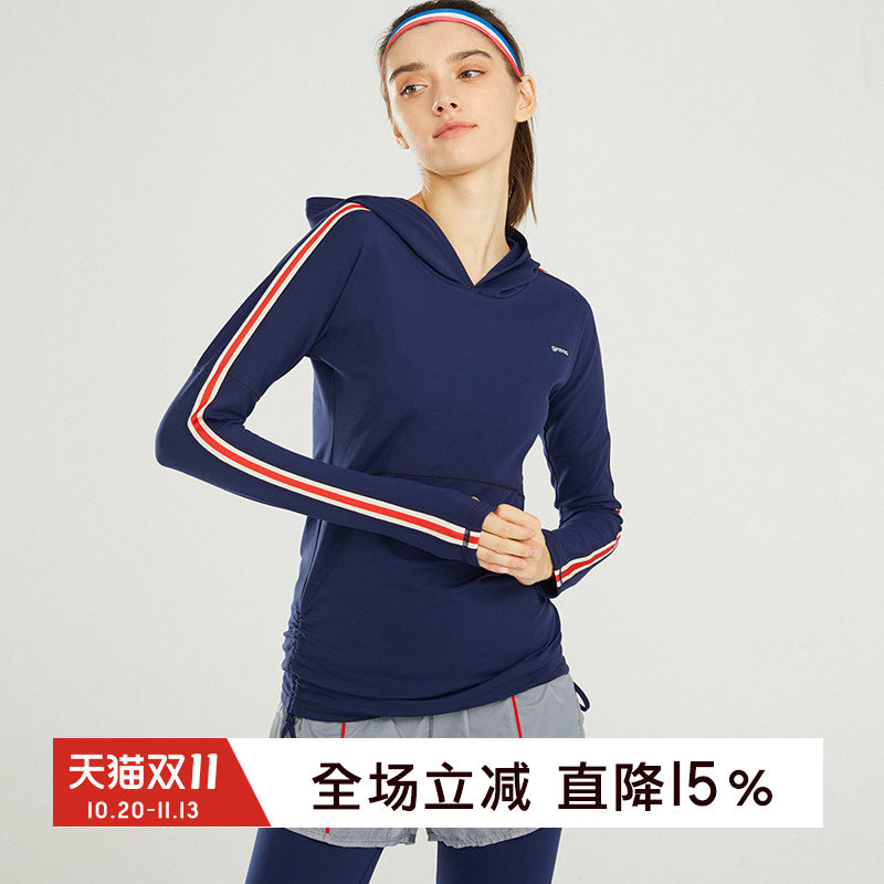 gymna复古学院风运动T恤女连帽修身休闲长袖健身上衣跑步瑜伽服