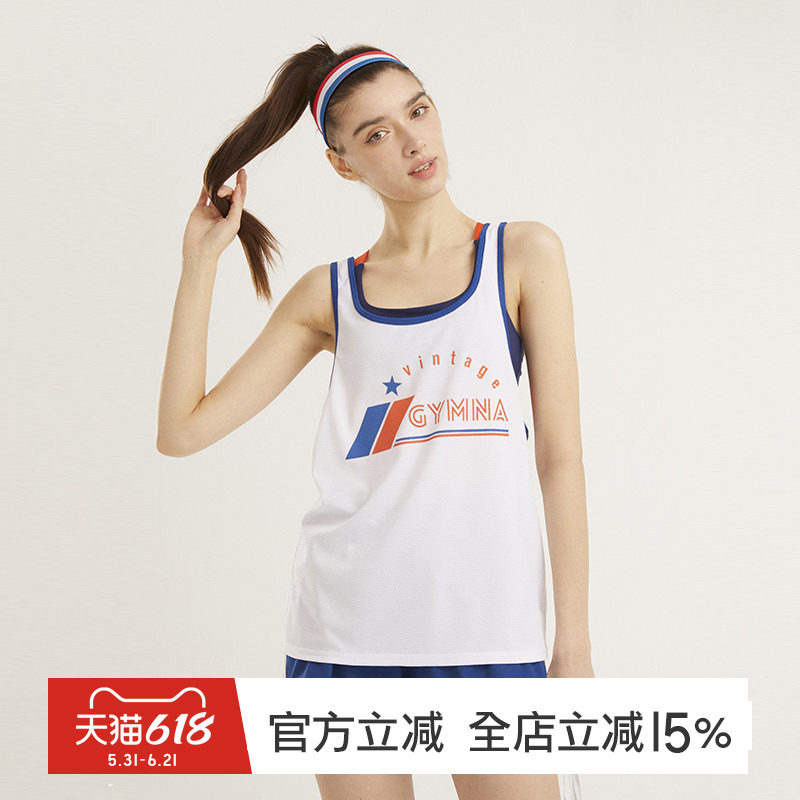 gymna复古学院风运动背心女休闲宽松网眼透气跑步健身服吊带上衣