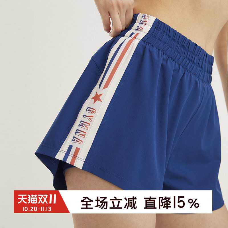 gymna复古宽松防走光口袋运动短裤假两件学院风速干健身训练裤女