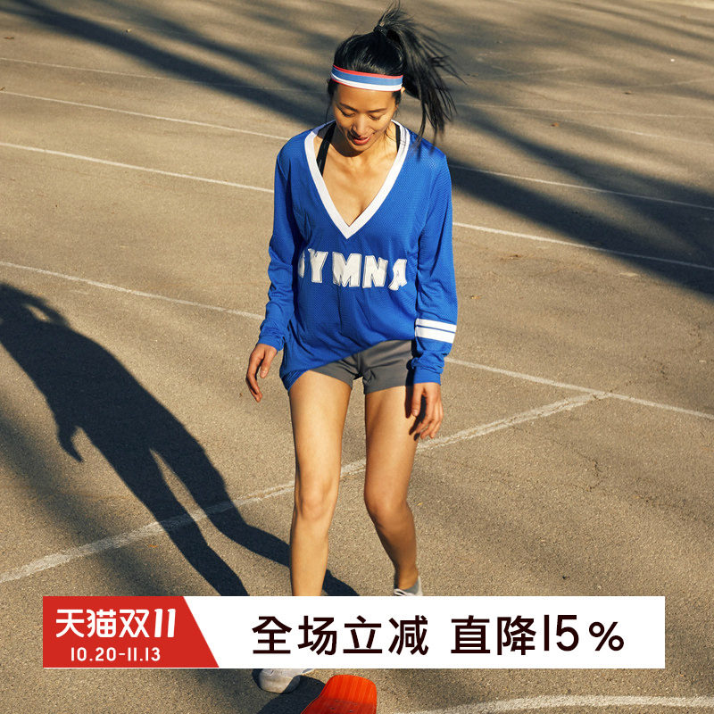 gymna复古校园风运动长袖网洞速干训练健身休闲上衣T恤春长款女