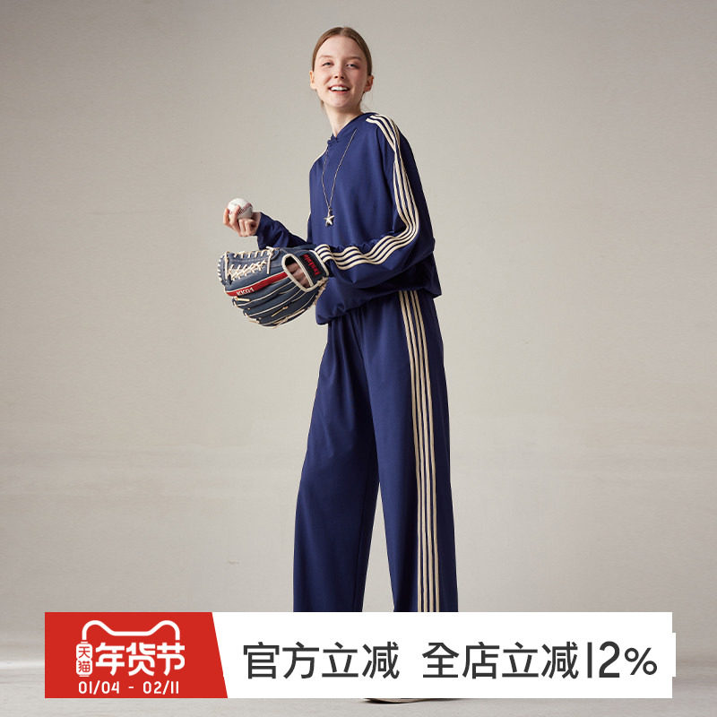 gymna复古学院风运动套装宽松连帽卫衣休闲百搭阔腿直筒裤训练服